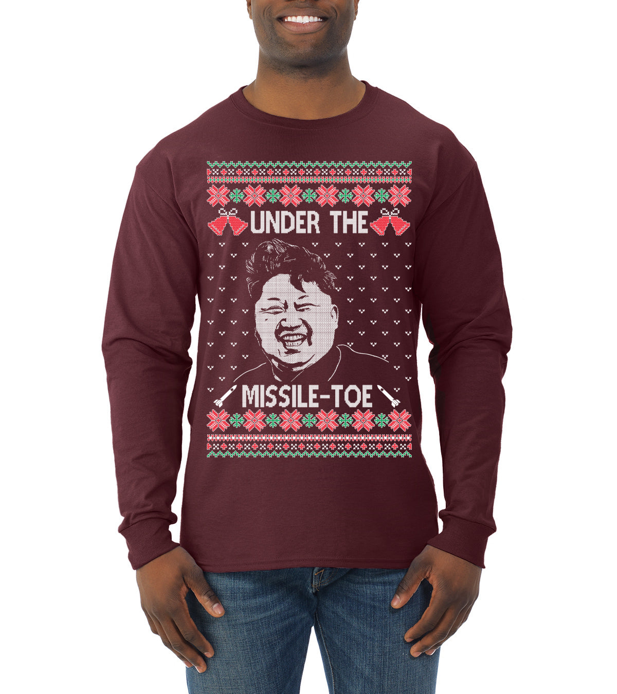 Under The Missle Toe Ugly Christmas Sweater Mens Long Sleeve Shirt