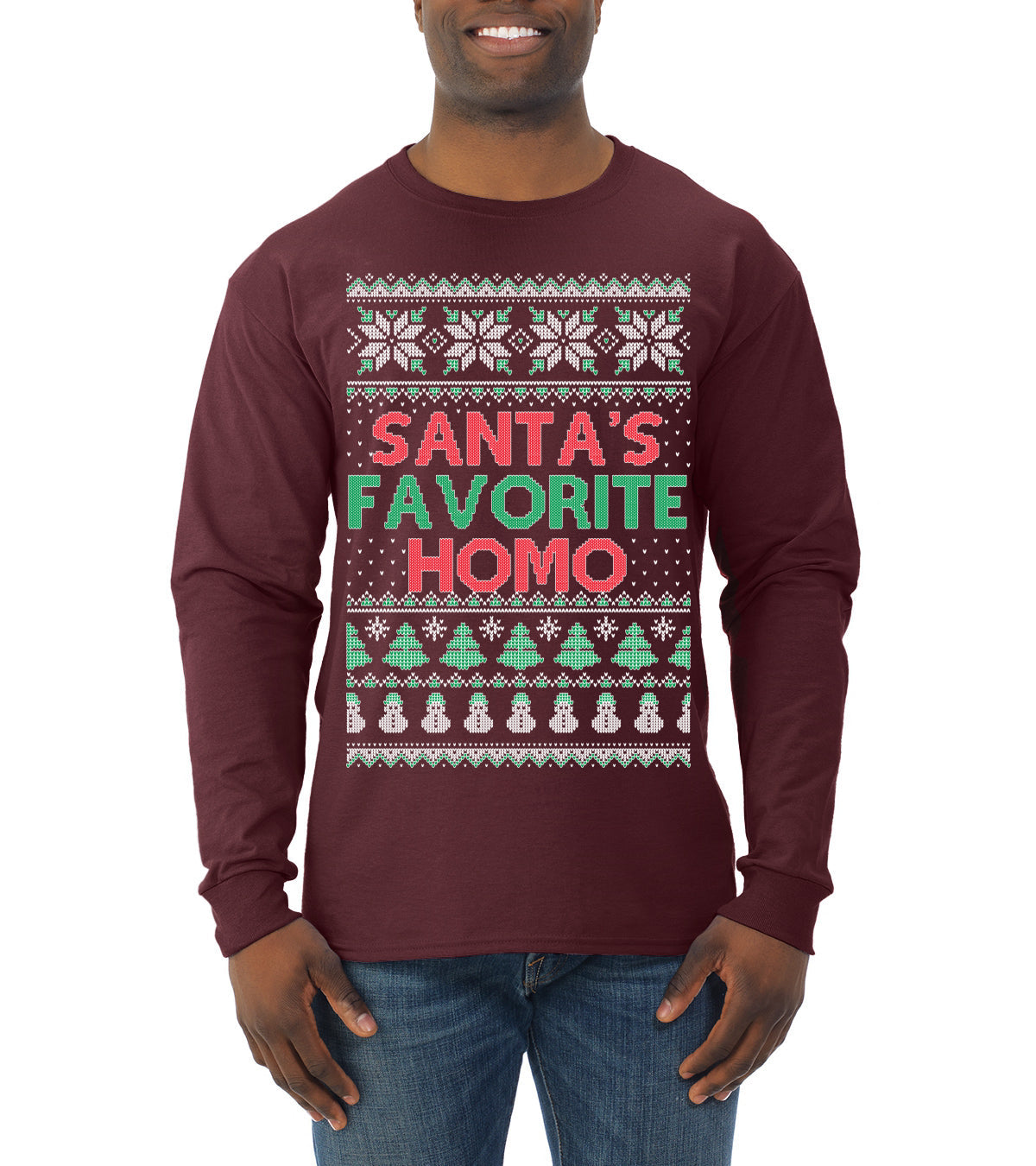 Santa's Favorite Homo Ugly Christmas Sweater Mens Long Sleeve Shirt