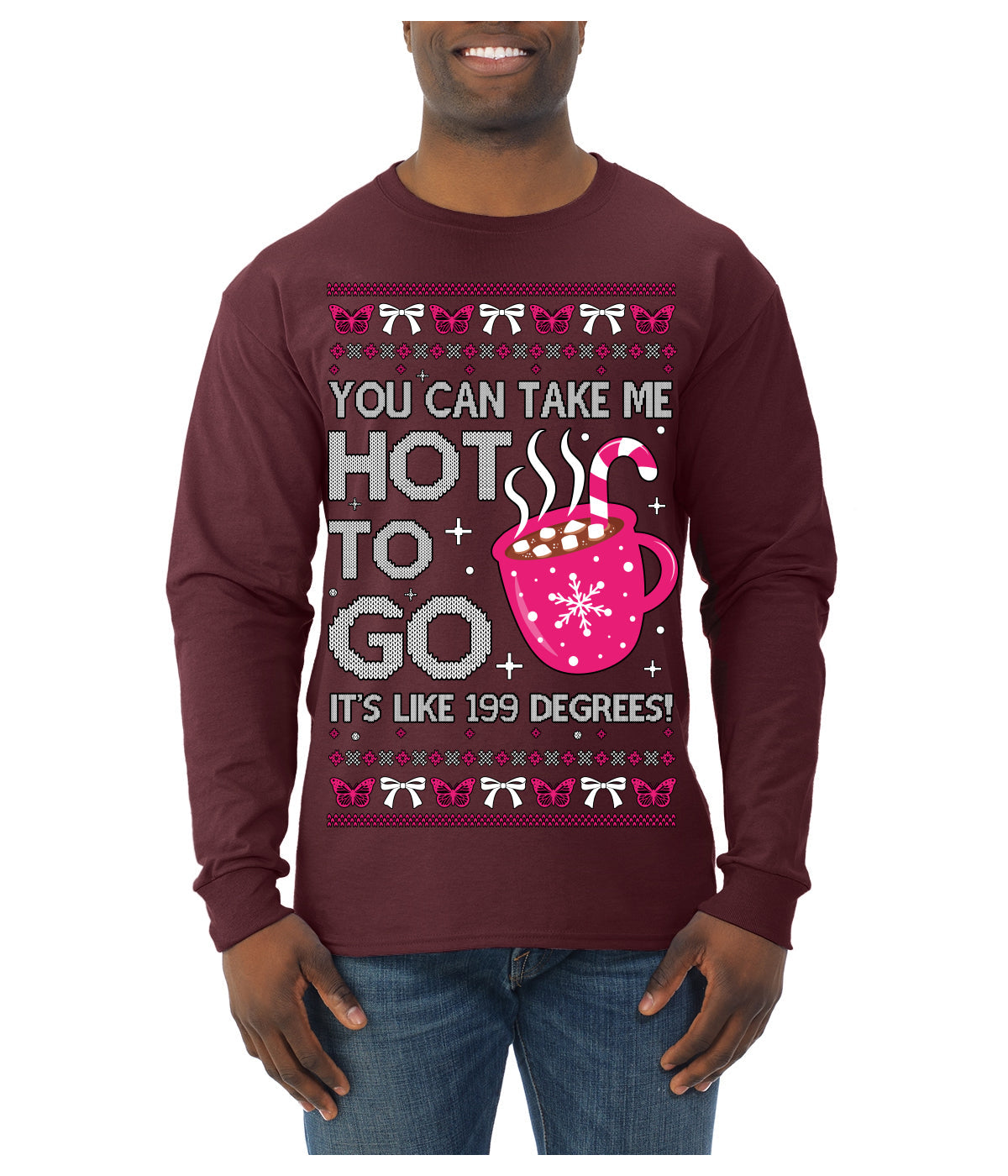 You Can Take Me Hot to Go, Hot Cocoa Viral Song Pop Music Ugly Christmas Sweater Mens Long Sleeve Shirt