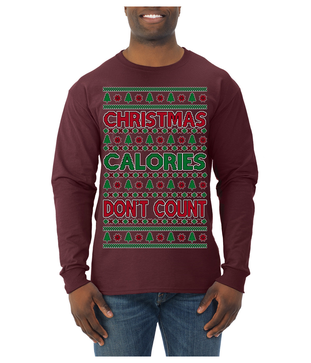 Christmas Calories Don't Count Funny Family Holidays Ugly Christmas Sweater Mens Long Sleeve Shirt