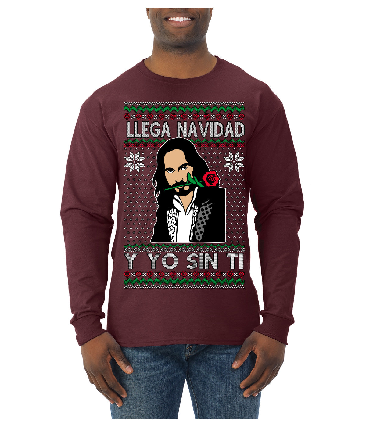 Llega Navidad Y Yo Sin Ti Christmas Is Coming Marco Ugly Christmas Sweater Mens Long Sleeve Shirt