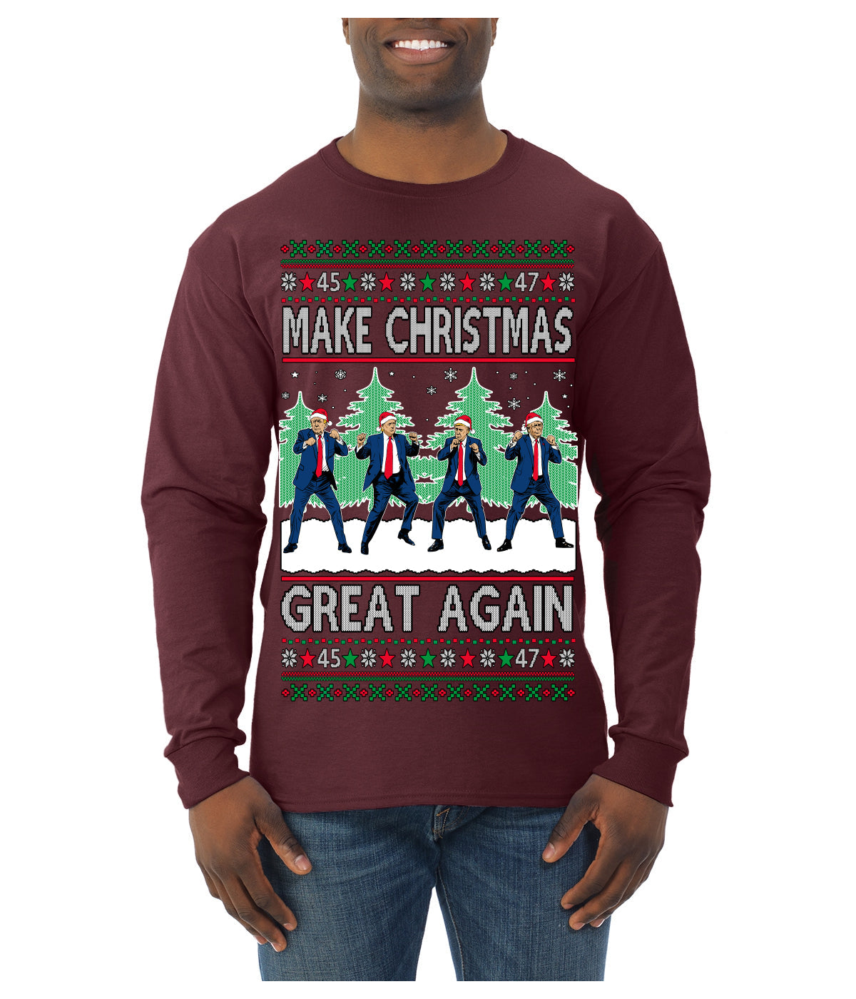 Make Christmas Great Again Shimmy Dance USA President Ugly Christmas Sweater Mens Long Sleeve Shirt
