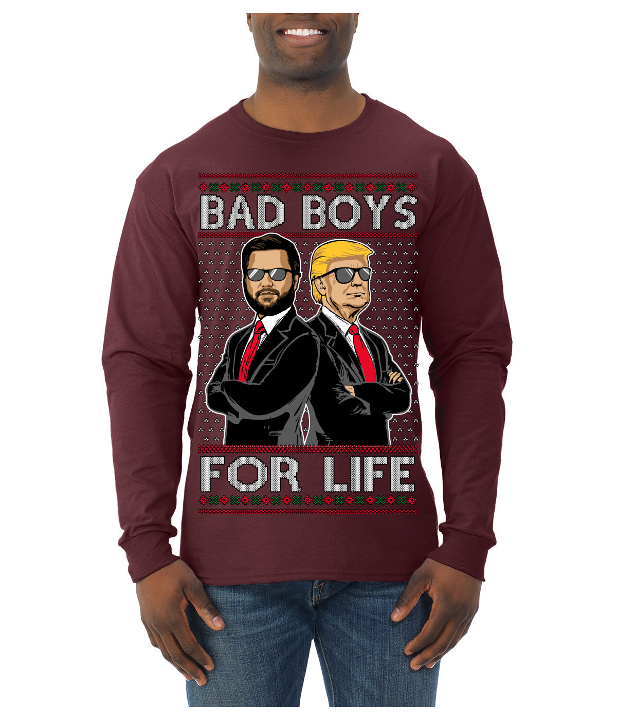 Bad Boys for Life Donald Trump JD Vance Funny 90s Movie Ugly Christmas Sweater Mens Long Sleeve Shirt