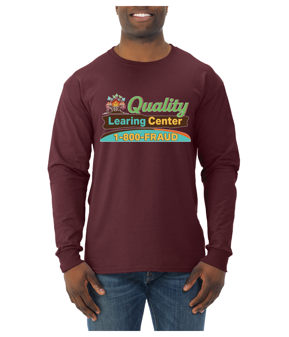 Quality Learing Center 1800-FRAUD Day Care Sweater, Unisex Mens Long Sleeve Shirt