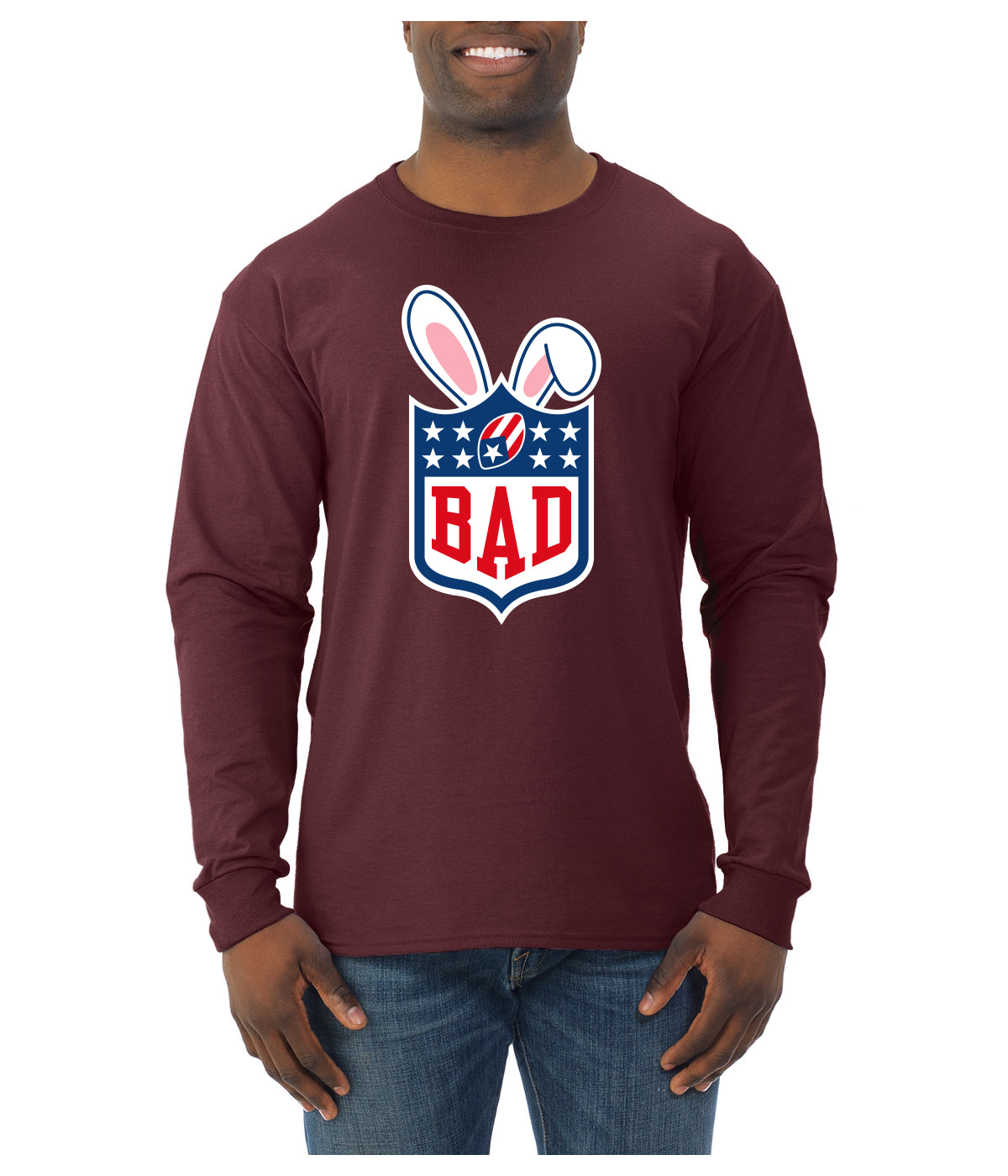 Bunny Bowl Football BAD Parody Sweater, Unisex Mens Long Sleeve Shirt