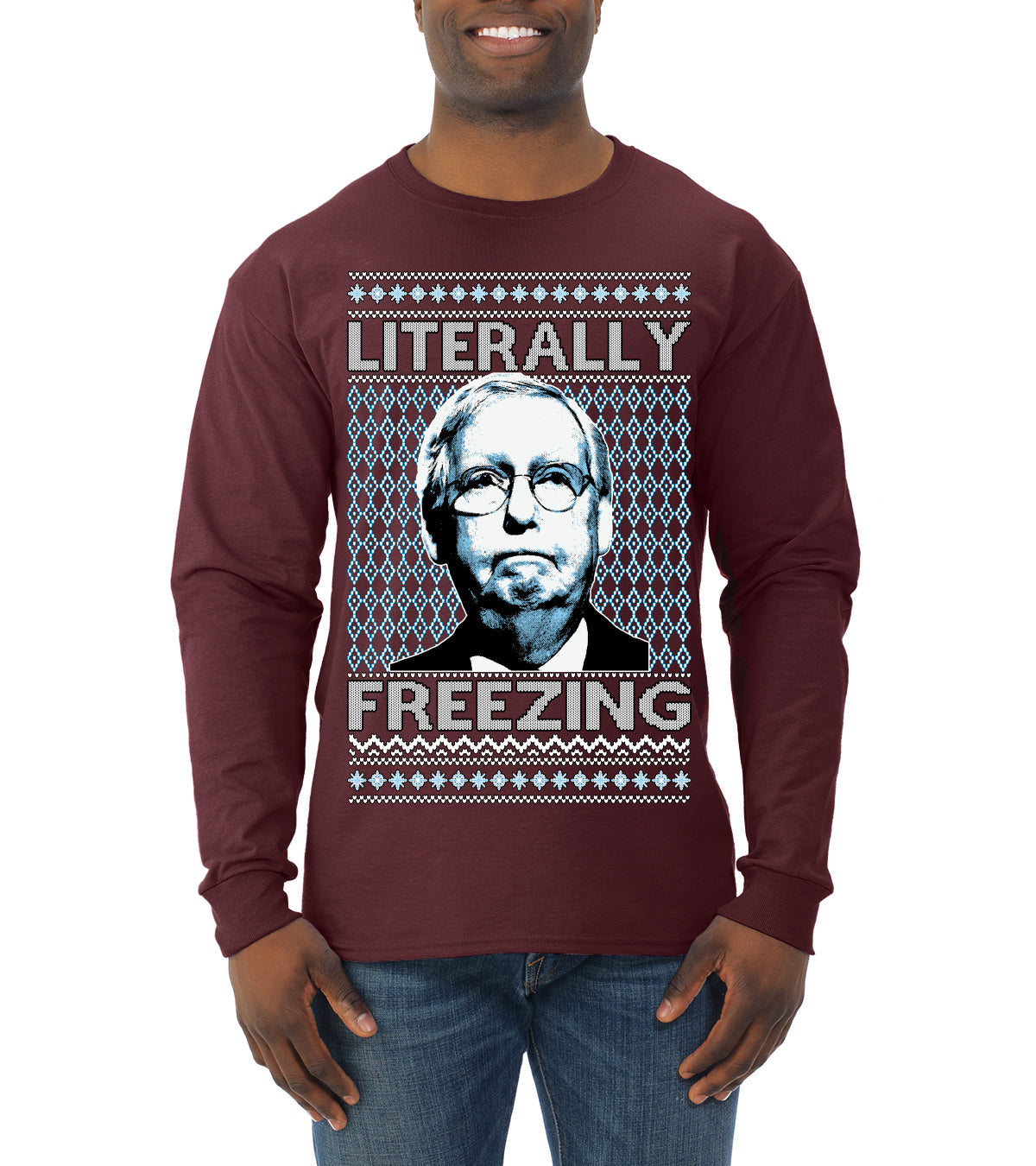 Literally Freezing McConnell Senator  Ugly Christmas Sweater Mens Long Sleeve Shirt