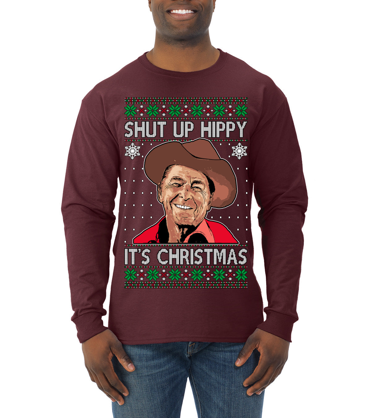 Shut Up Hippy It's Christmas Ugly Christmas Sweater Mens Long Sleeve Shirt