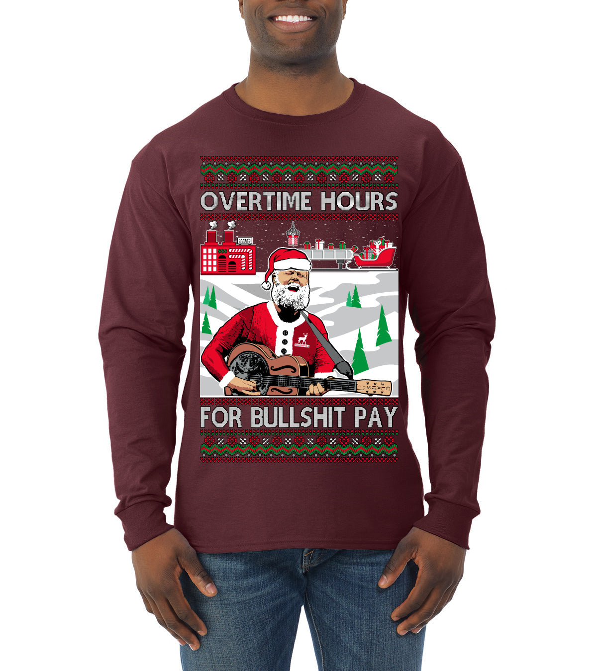 Overtime Hours Rich Men North of Richmond Ugly Christmas Sweater Mens Long Sleeve Shirt