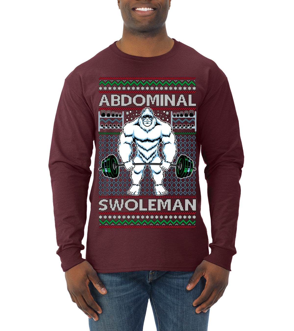 Abdominal Swoleman Fitness Yeti Ugly Christmas Sweater Mens Long Sleeve Shirt