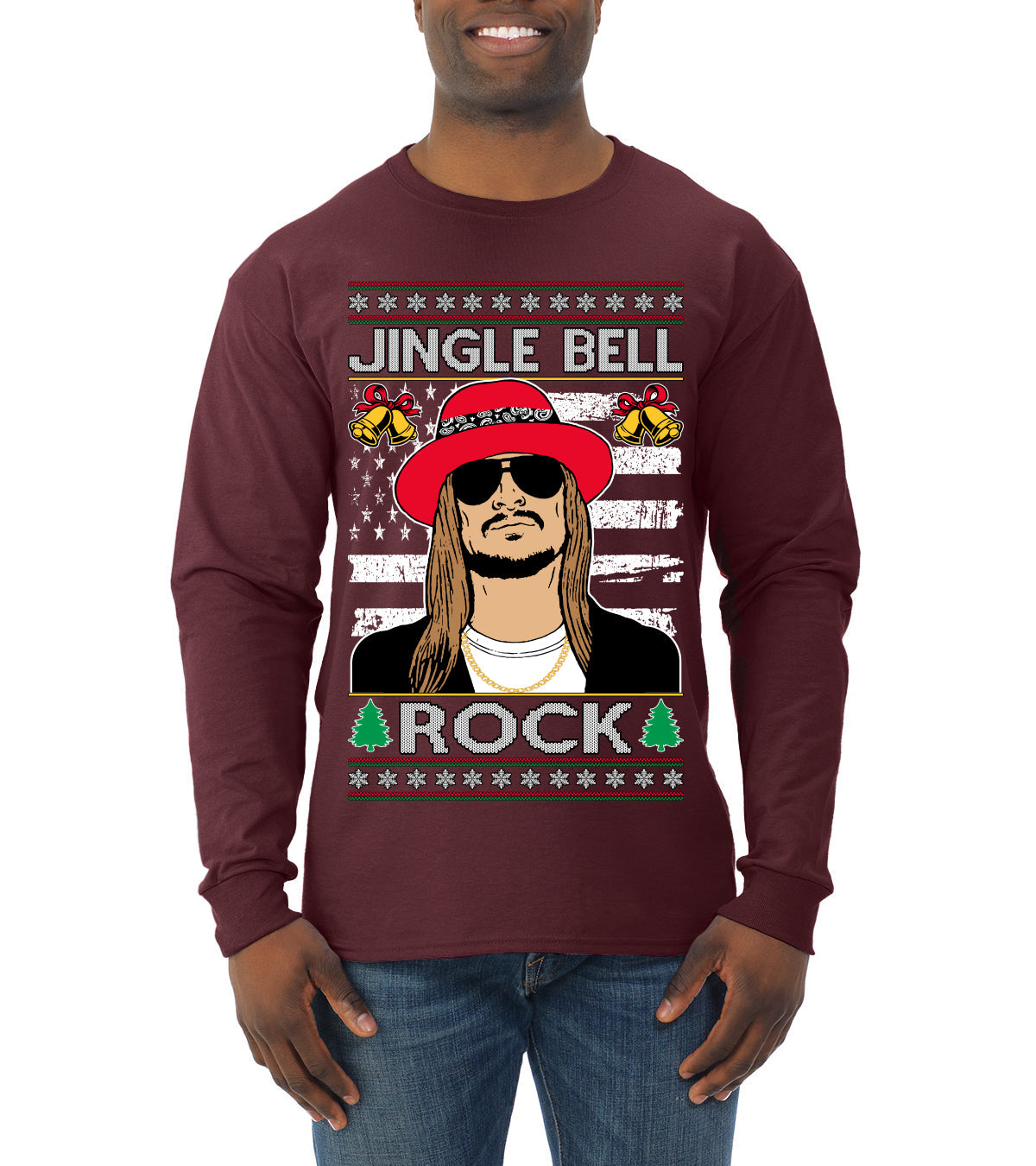 Jingle Bell Rock Kid Rapper Country Music Ugly Christmas Sweater Mens Long Sleeve Shirt