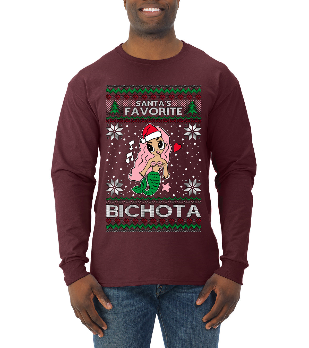 Christmas Karol Santa's Favorite Bichota Ugly Christmas Sweater Mens Long Sleeve Shirt