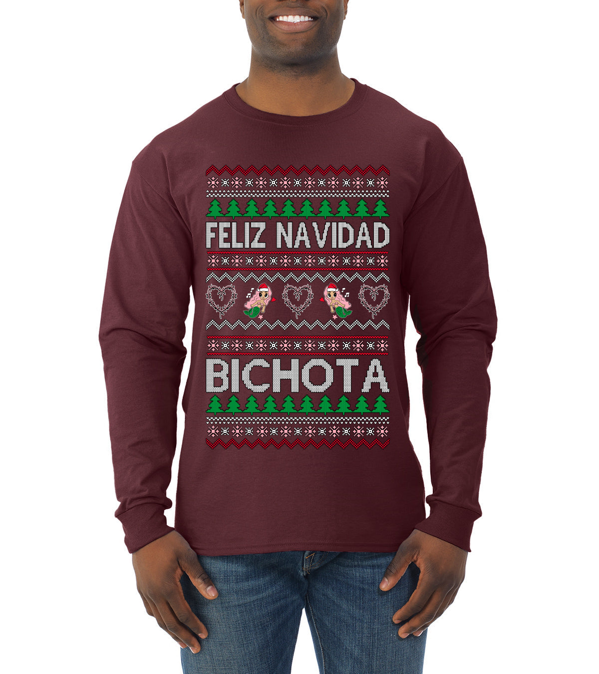 Feliz Navidad Bichota Ugly Christmas Sweater Mens Long Sleeve Shirt