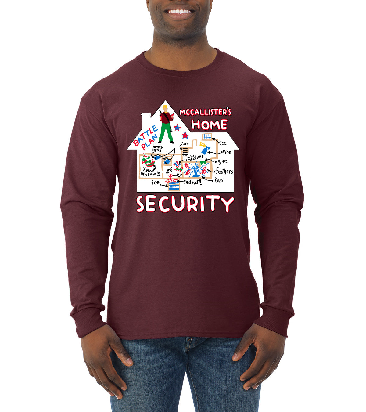 McCallister's Home Security Battle Plans Alone Christmas Mens Long Sleeve Shirt