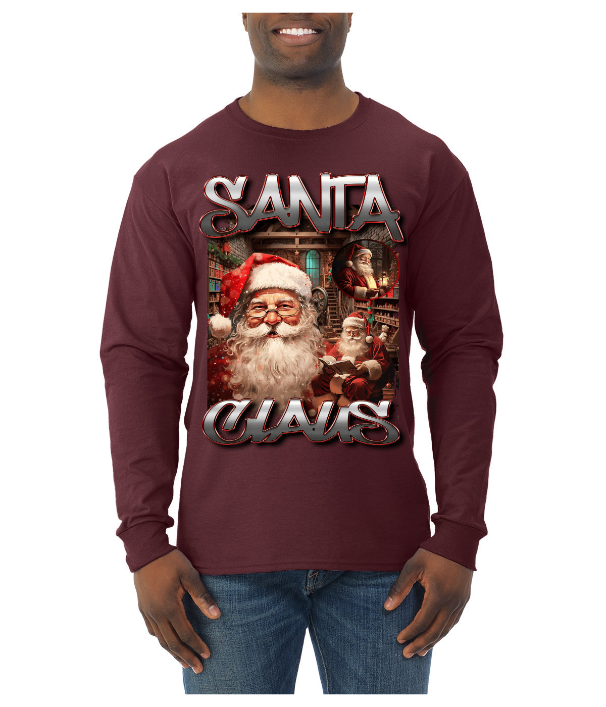Santa Claus Bootleg Rap Music Style Ugly Christmas Sweater Mens Long Sleeve Shirt