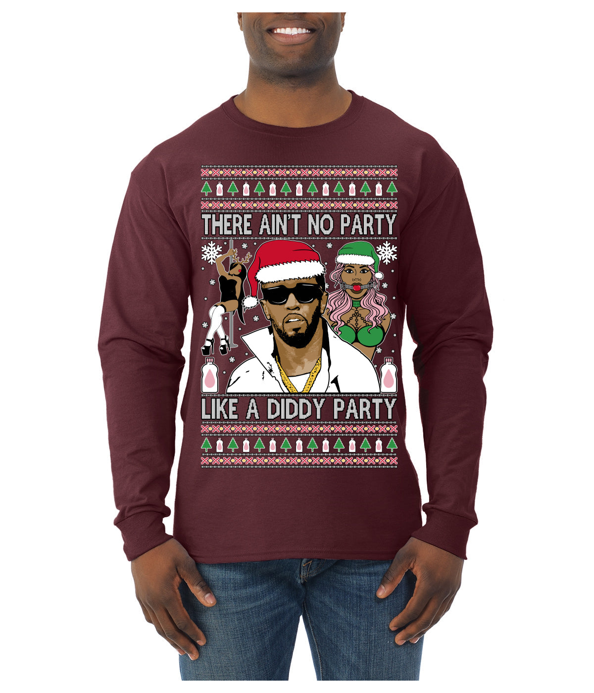 There Ain't No Party Like a Diddy Party Viral Music Meme Ugly Christmas Sweater Mens Long Sleeve Shirt