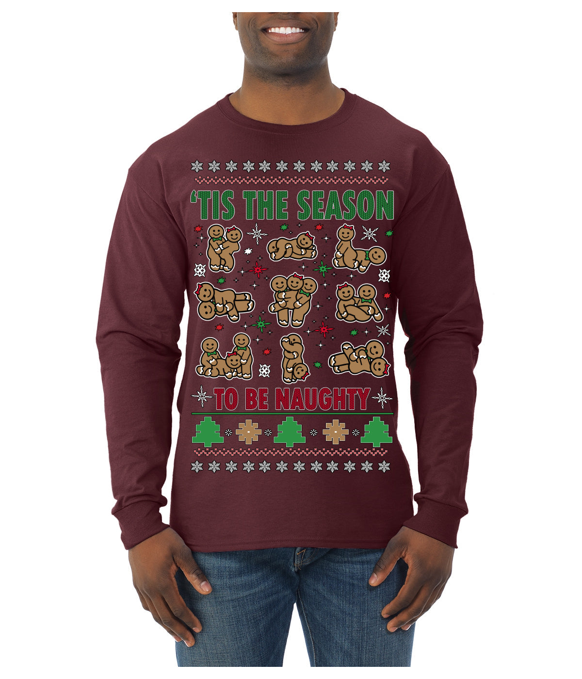 Tis' The Season To Be Naughty Unisex Ugly Christmas Sweater Mens Long Sleeve Shirt