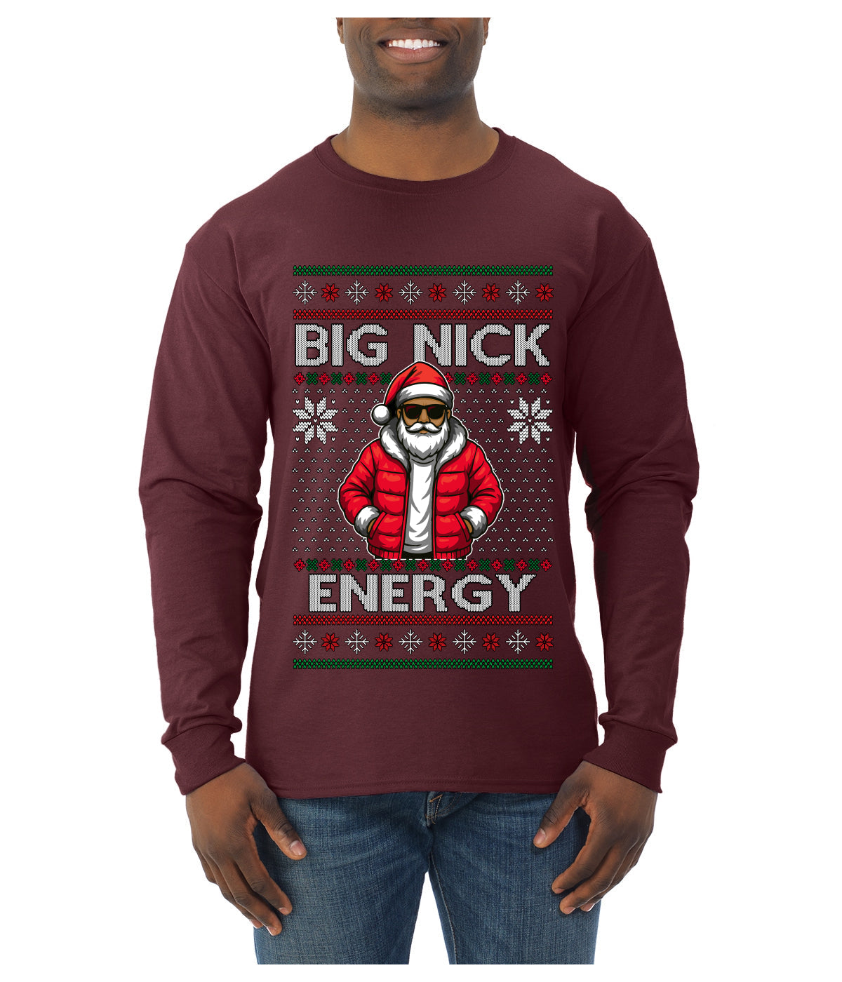 Big Nick Energy, Funny Humor, Ugly Christmas Sweater Mens Long Sleeve Shirt