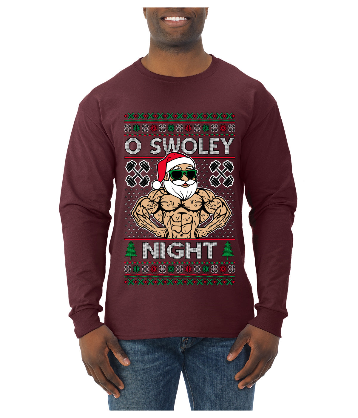 O Swoley Night, Exercise and Fitness Enthusiast, Ugly Christmas Sweater Mens Long Sleeve Shirt
