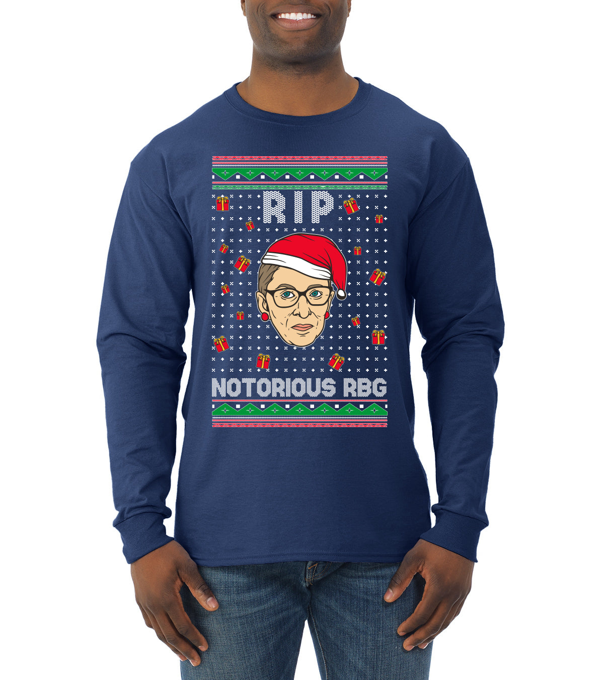 RIP Notorious RBG Ruth Bader Ginsburg Ugly Christmas Sweater Mens Long Sleeve Shirt