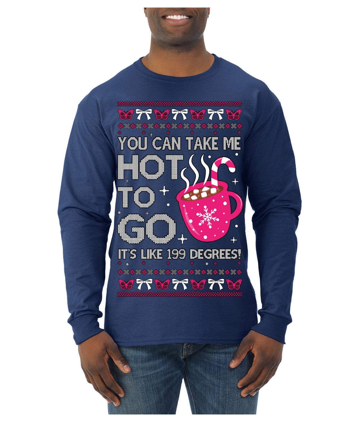 You Can Take Me Hot to Go, Hot Cocoa Viral Song Pop Music Ugly Christmas Sweater Mens Long Sleeve Shirt