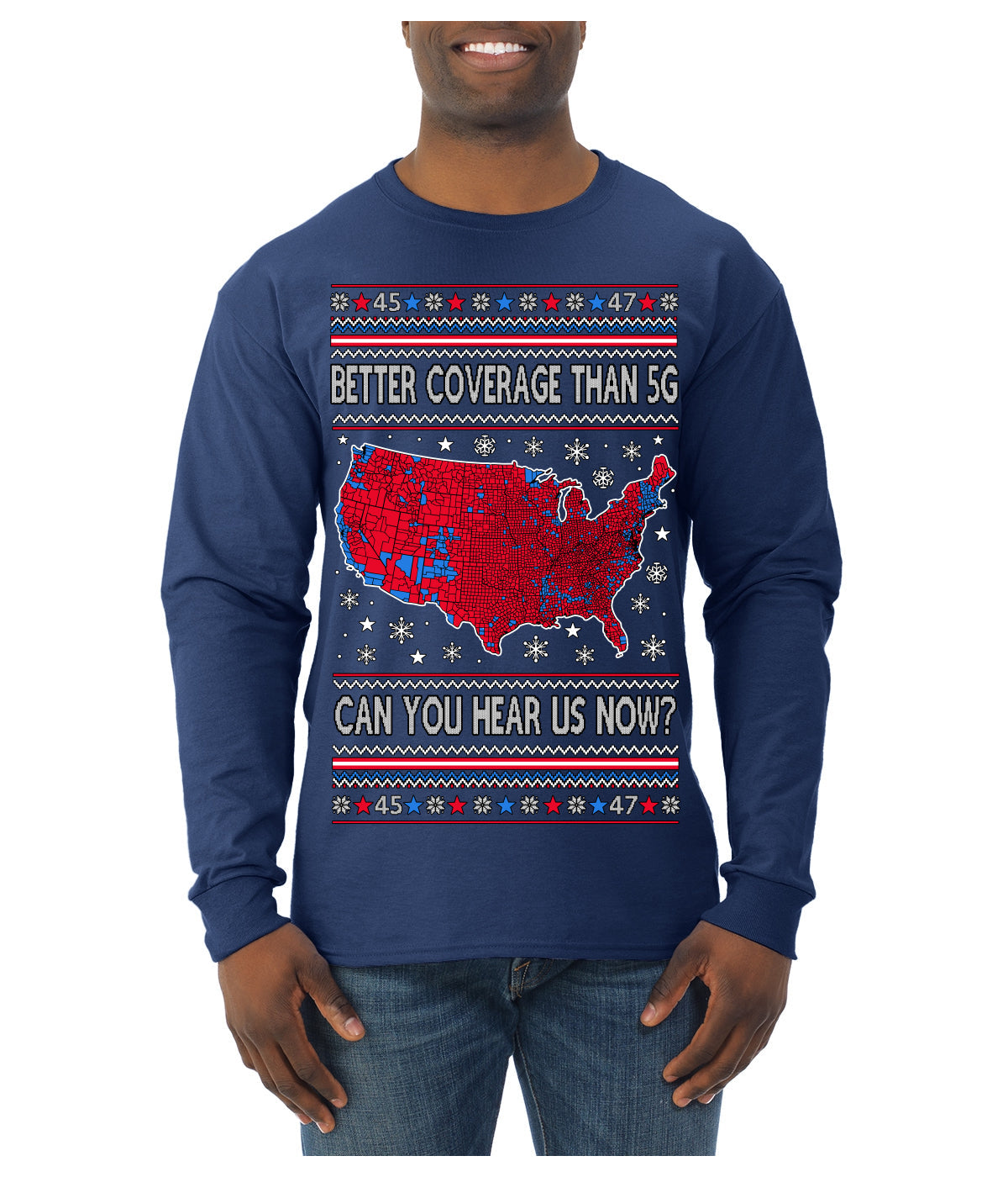 Trump 2024 Better Coverage than 5G Red Wave Landslide Ugly Christmas Sweater Mens Long Sleeve Shirt