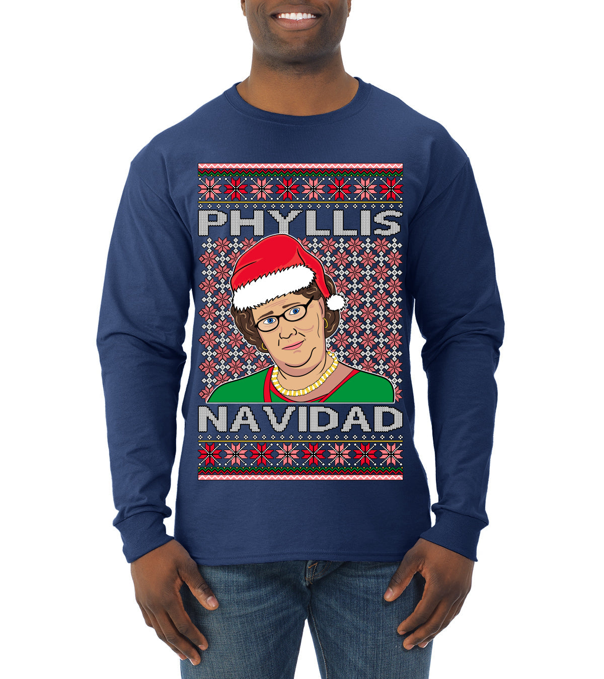 Office Phyllis Navidad Happy Holiday Ugly Christmas Sweater Mens Long Sleeve Shirt