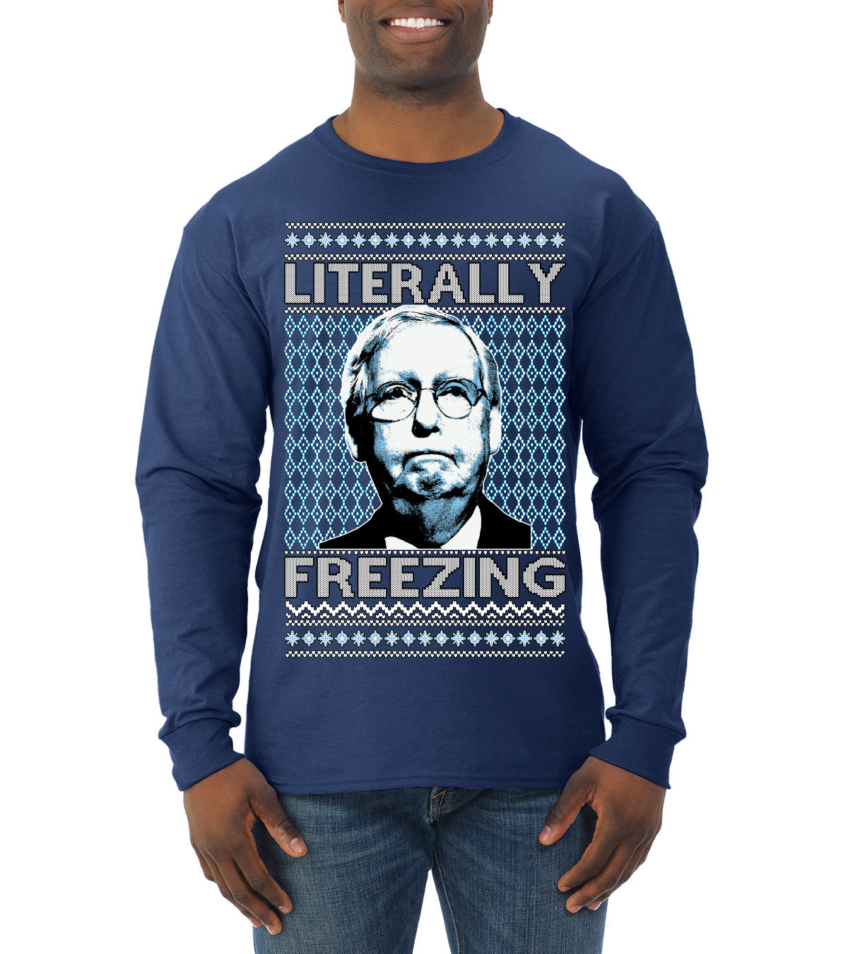 Literally Freezing McConnell Senator  Ugly Christmas Sweater Mens Long Sleeve Shirt