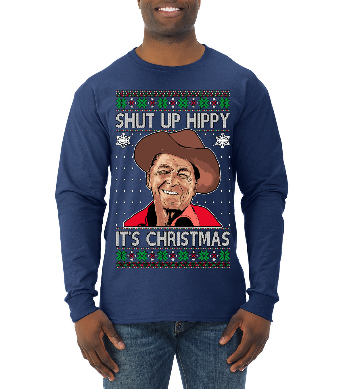 Shut Up Hippy It's Christmas Ugly Christmas Sweater Mens Long Sleeve Shirt