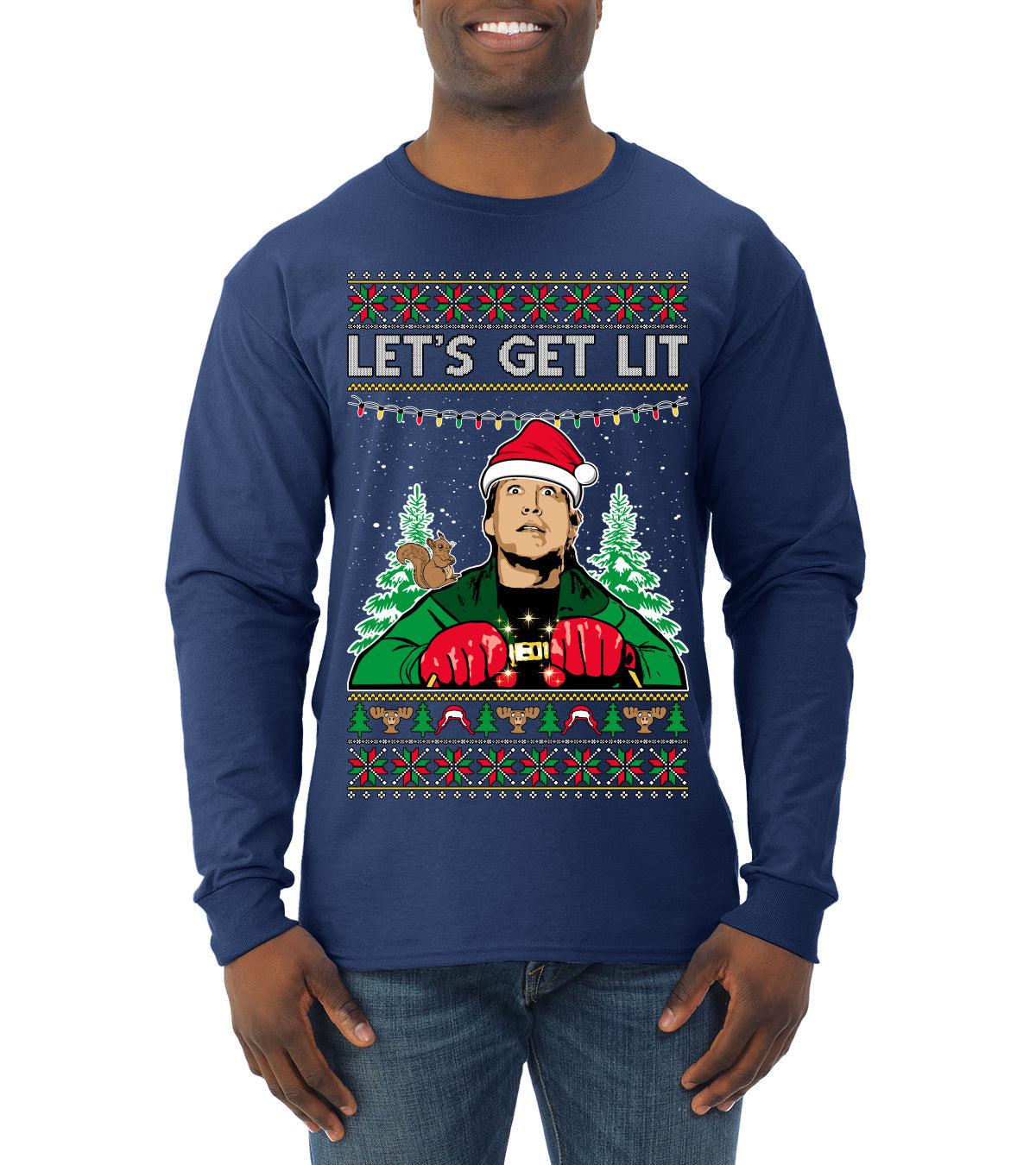 Let's Get Lit Clark Vacation Ugly Christmas Sweater Mens Long Sleeve Shirt