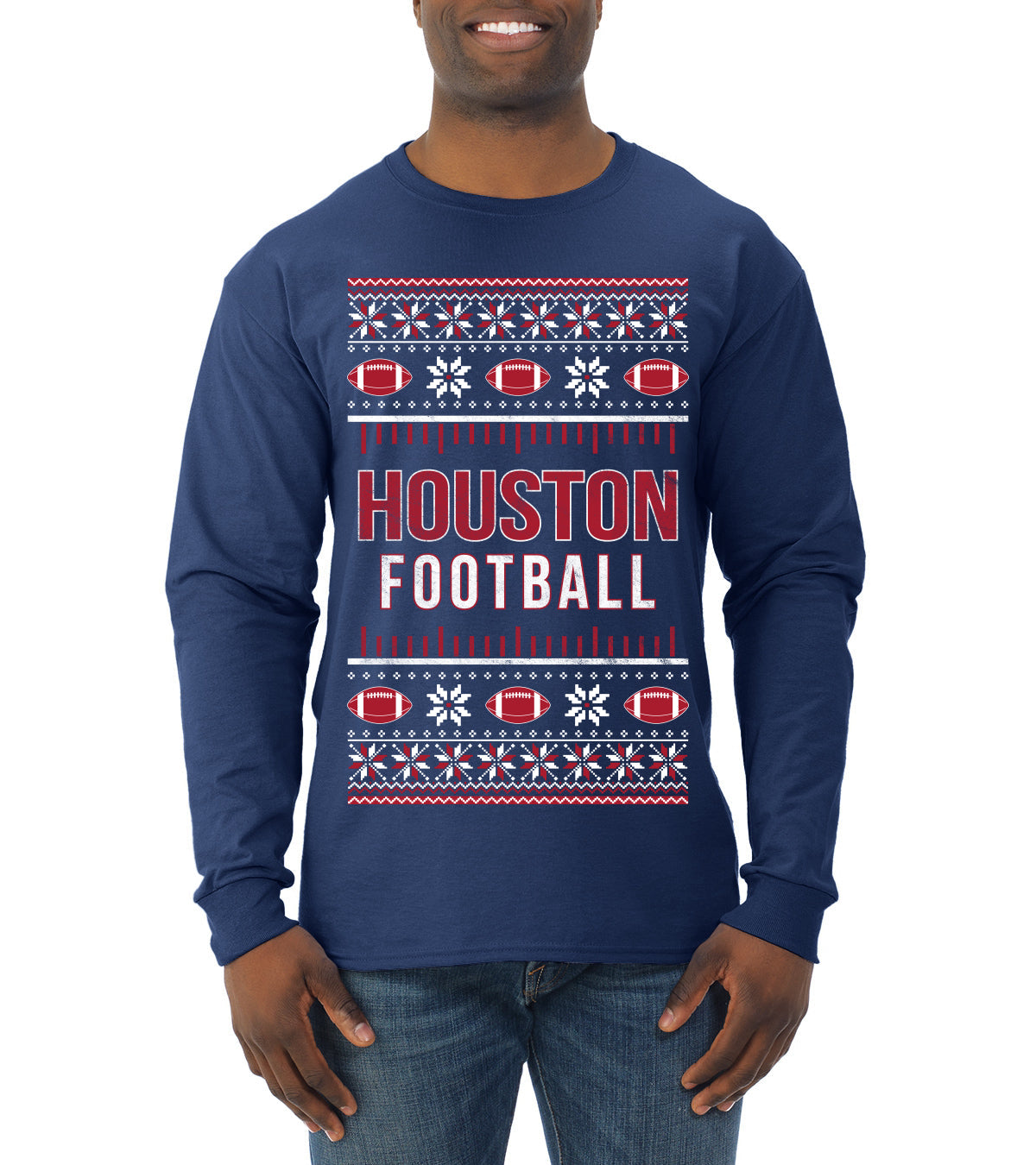 City of Houston HOU American Football Fantasy Fan Ugly Christmas Sweater Unisex Crewneck Sweatshirt