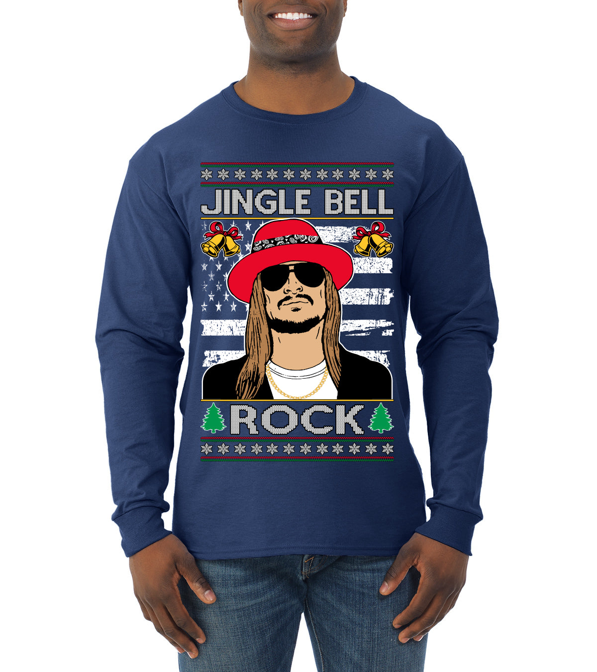 Jingle Bell Rock Kid Rapper Country Music Ugly Christmas Sweater Mens Long Sleeve Shirt
