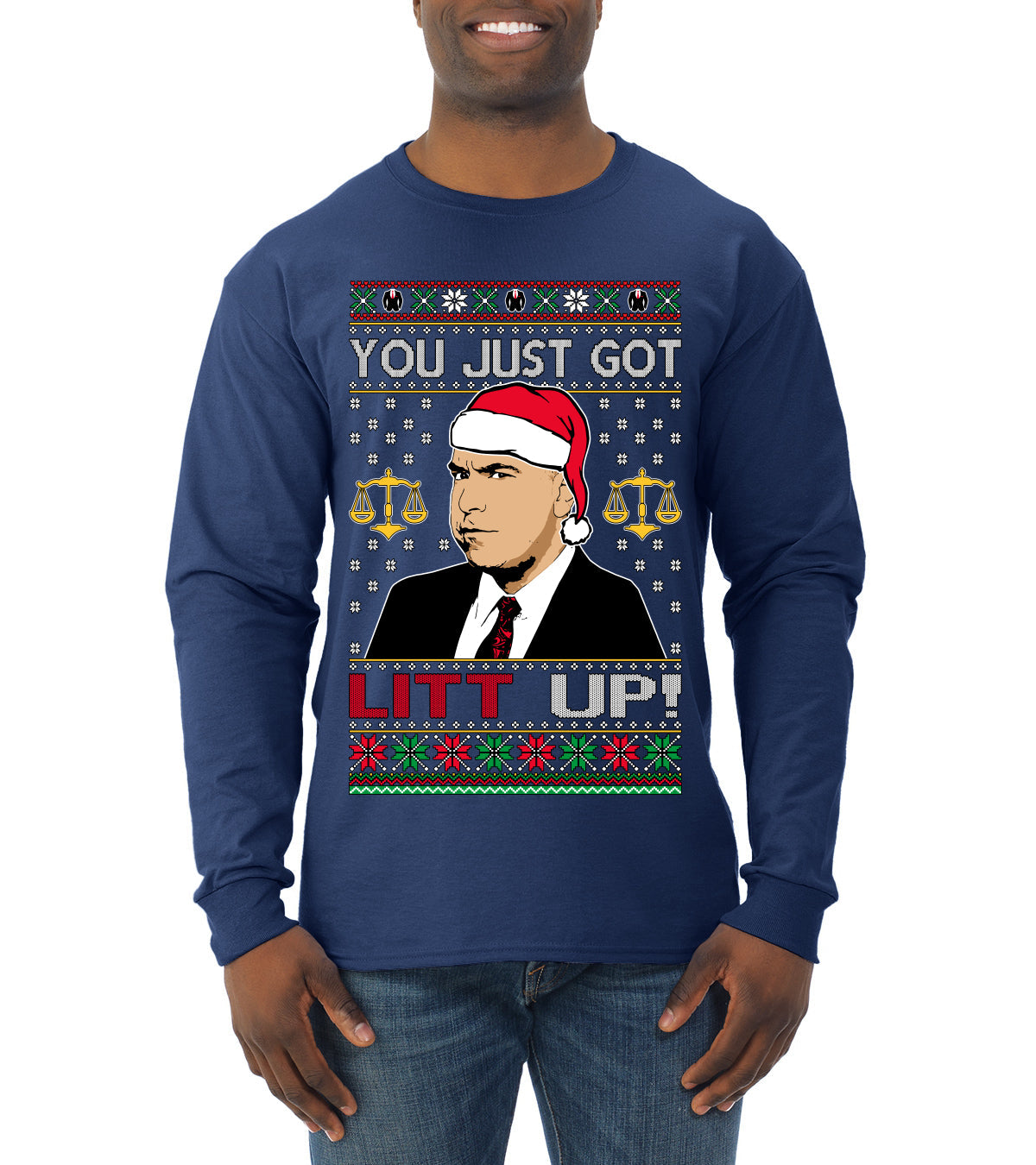 Just Got Litt Up Louis Tv Show Parody Ugly Christmas Sweater Mens Long Sleeve Shirt