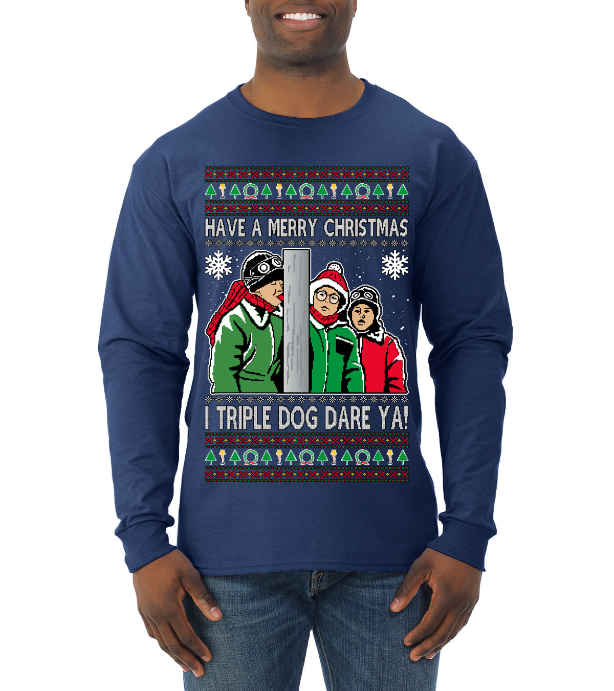 I Triple Dog Dare Ya Merry Story Ugly Christmas Sweater Mens Long Sleeve Shirt