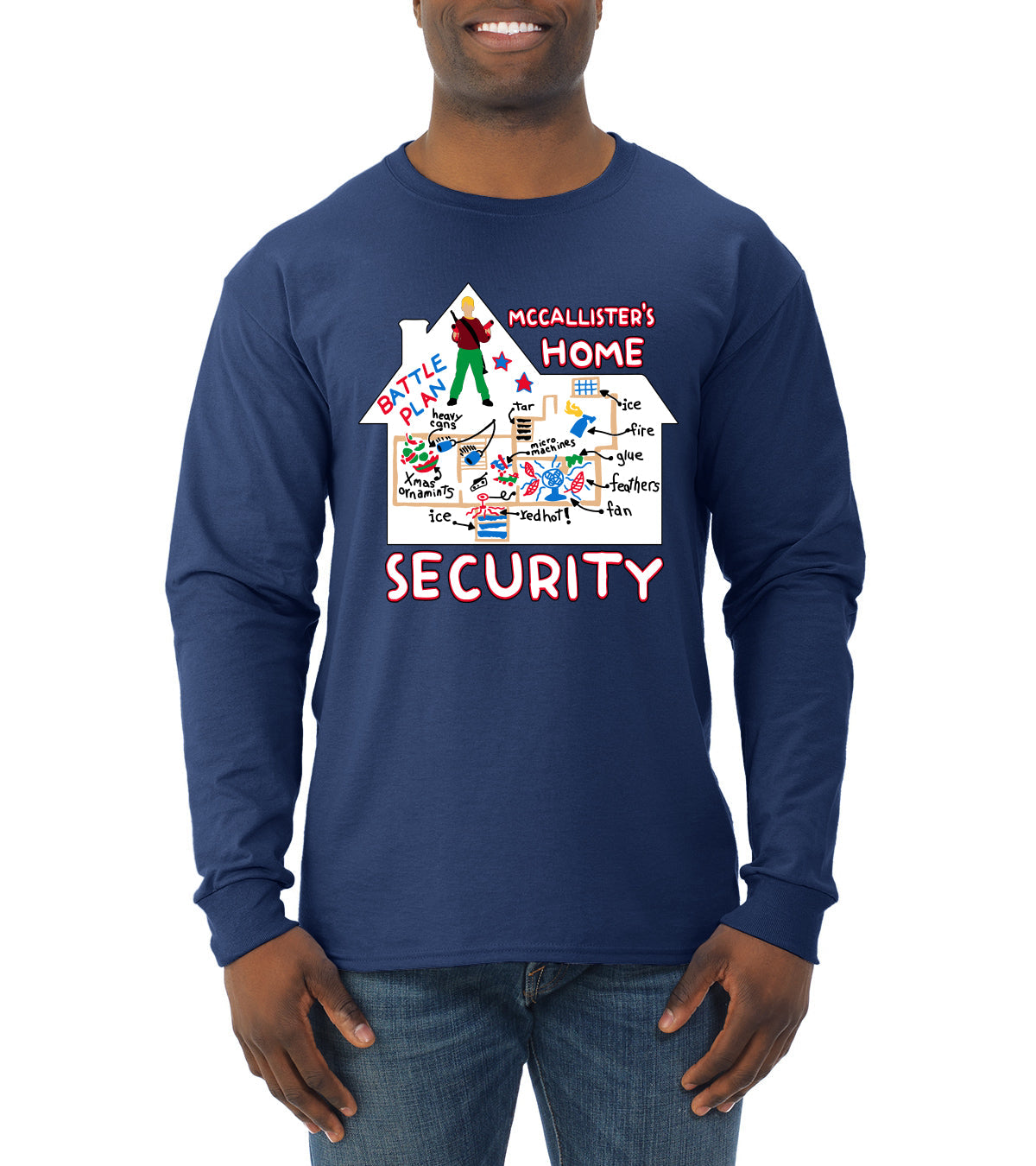 McCallister's Home Security Battle Plans Alone Christmas Mens Long Sleeve Shirt