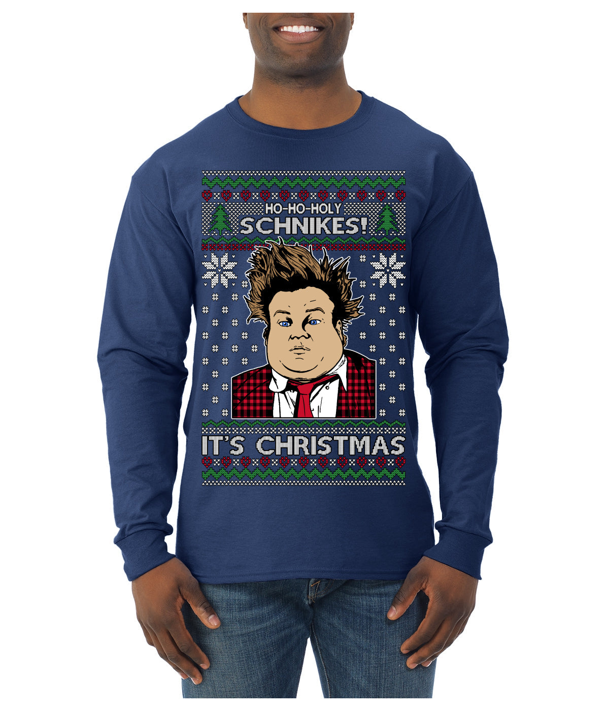 Ho Ho Holy Schnikes Funny 90s Classic Tommy Boy Movie Ugly Christmas Sweater Mens Long Sleeve Shirt