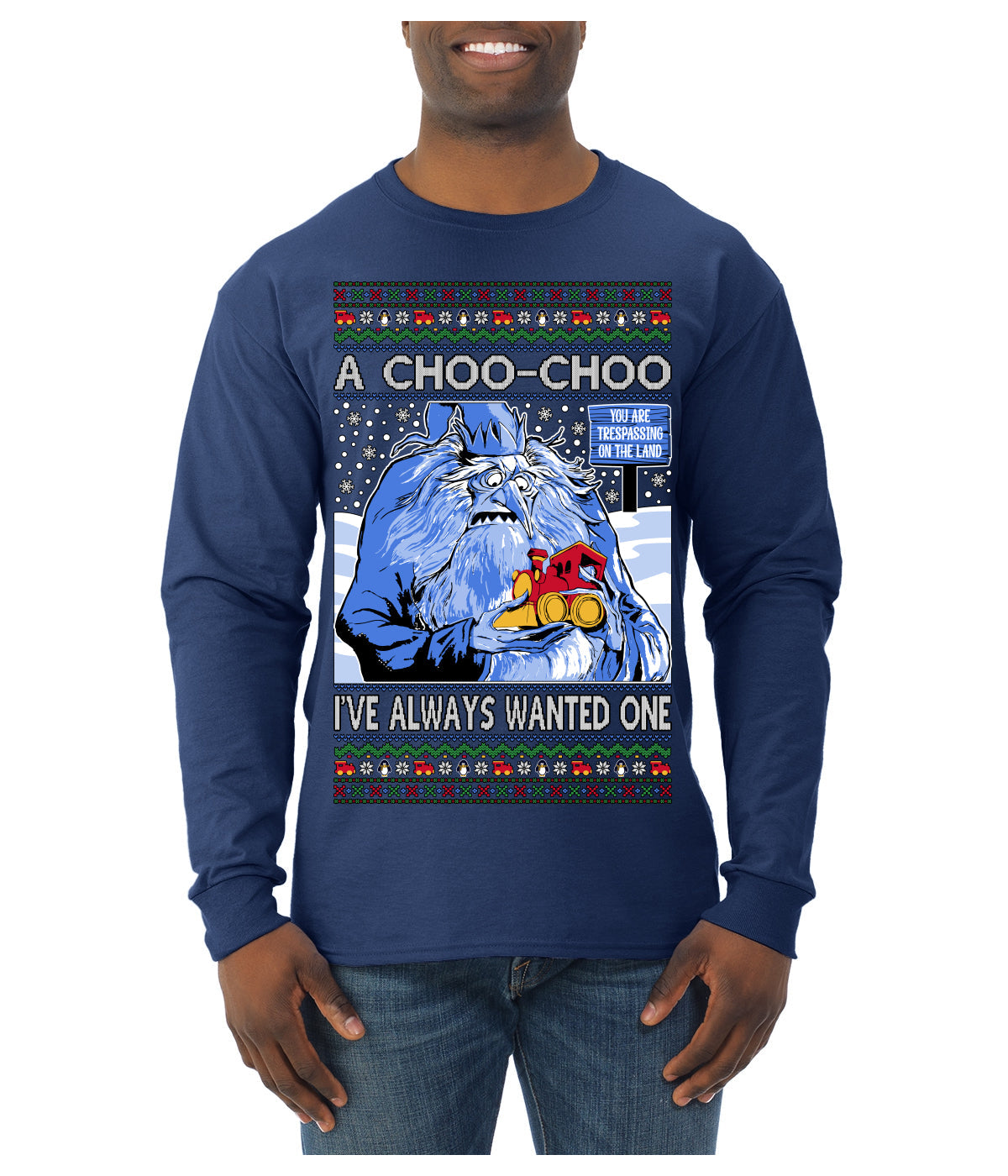 A Choo Choo I've Always Wanted One Winter Warlock Movie Ugly Christmas Sweater Mens Long Sleeve Shirt