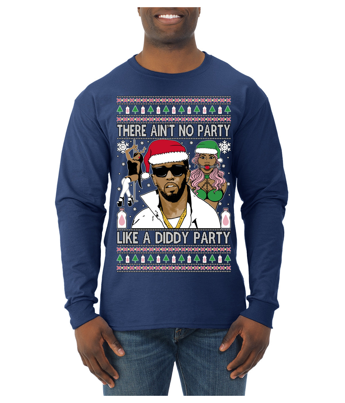 There Ain't No Party Like a Diddy Party Viral Music Meme Ugly Christmas Sweater Mens Long Sleeve Shirt
