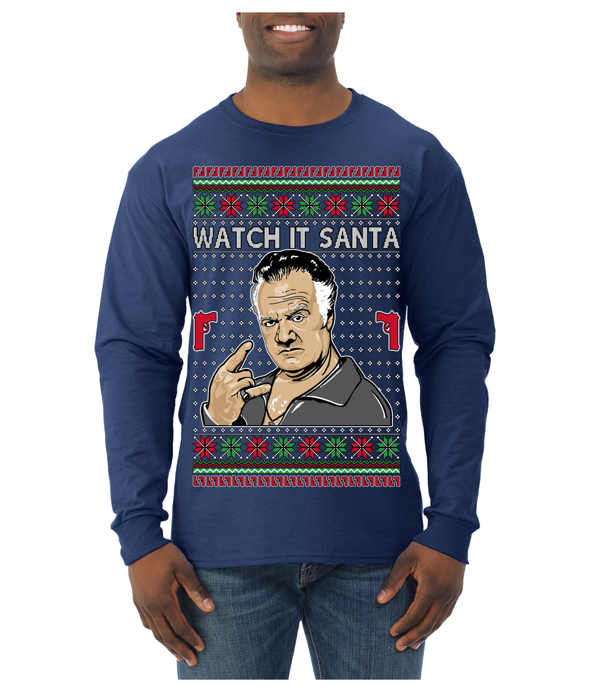 Watch It Santa Funny Paulie Italian Mafia TV Show Ugly Christmas Sweater Mens Long Sleeve Shirt