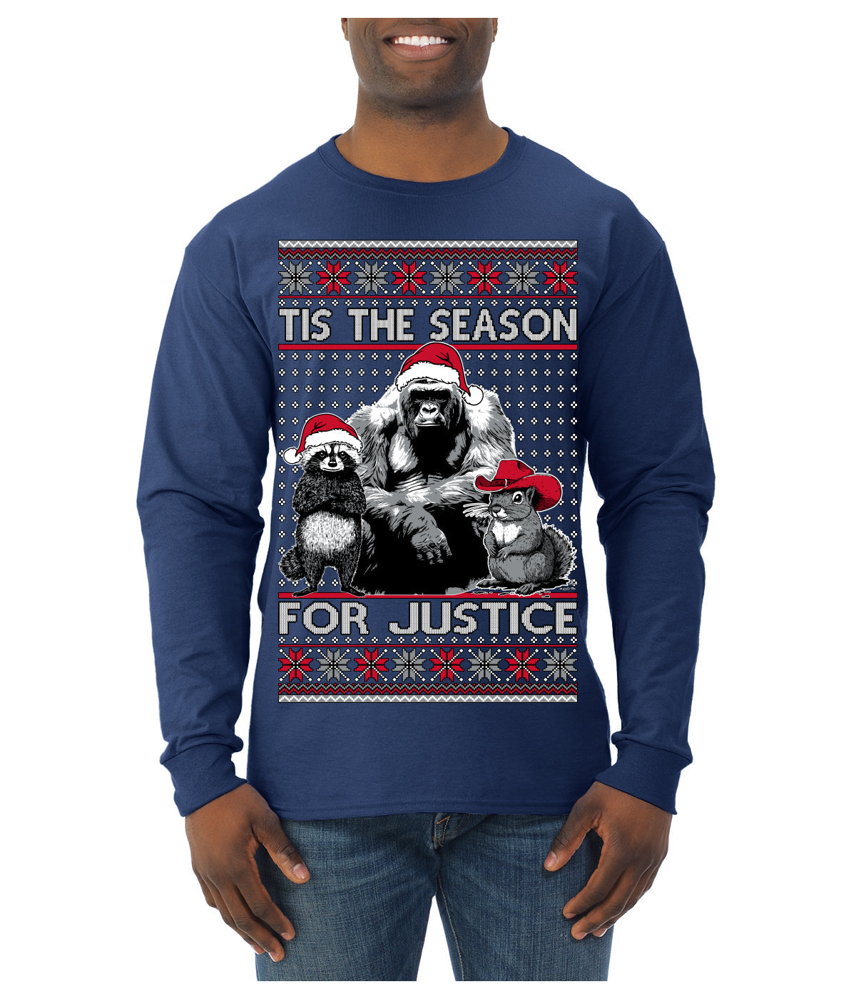 Tis the Season For Justice Harambe Peanut Fred Raccoon Ugly Christmas Sweater Mens Long Sleeve Shirt