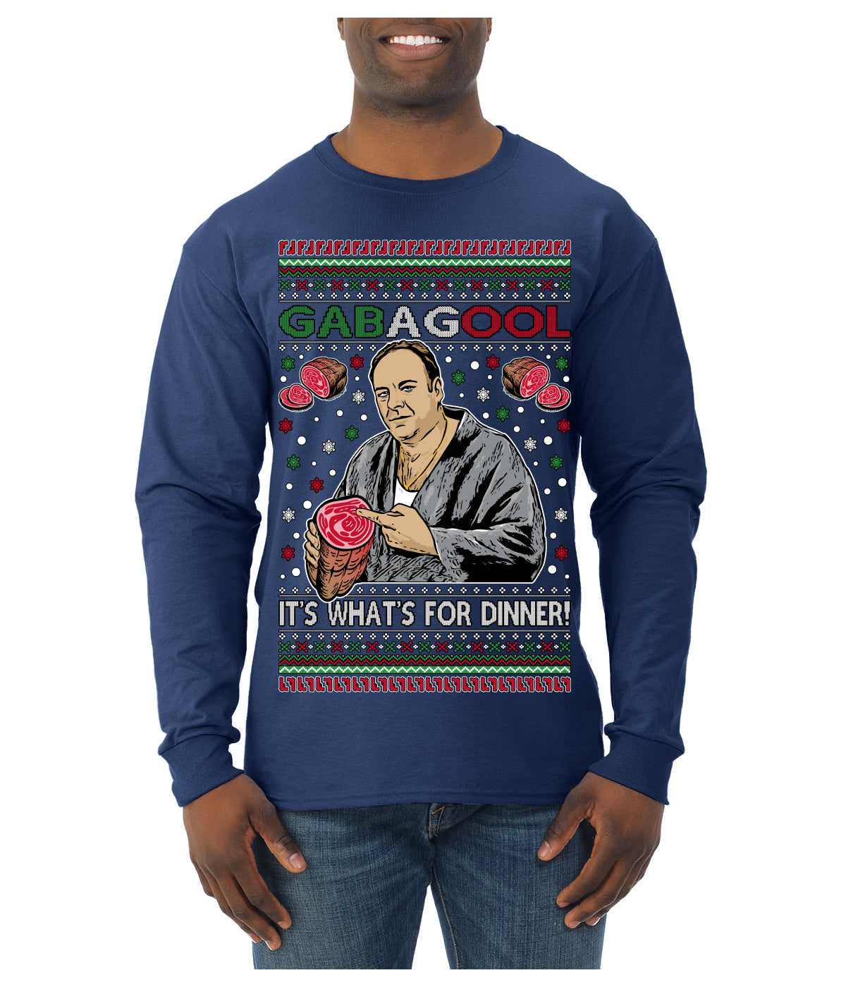 Gabagool It's What's for Dinner, Funny Tony Italian NJ New Jersey Mafia, Classic TV Show Ugly Christmas Sweater Mens Long Sleeve Shirt
