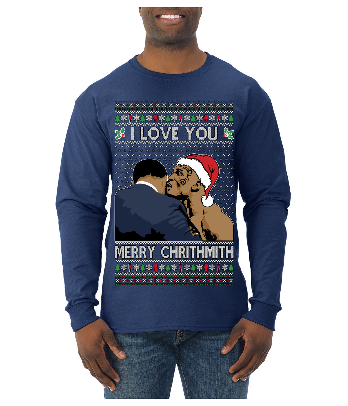 I Love You Merry Chrithmith Funny Boxing Fight Meme Classic Funny Xmas Ugly Christmas Sweater Mens Long Sleeve Shirt