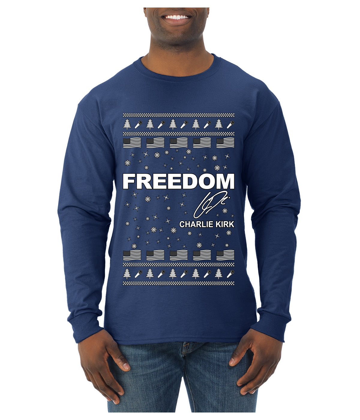 Freedom, Charlie Kirk Political Activist, Right Wing, Ugly Christmas Sweater Mens Long Sleeve Shirt