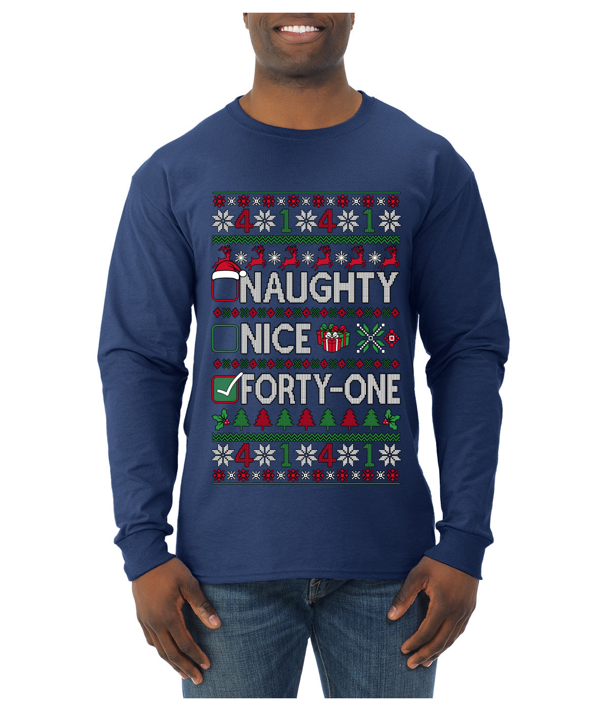 Naughty Nice 41, Ugly Christmas Unisex Sweater List, Extra Festive, Ugly Christmas Sweater Mens Long Sleeve Shirt