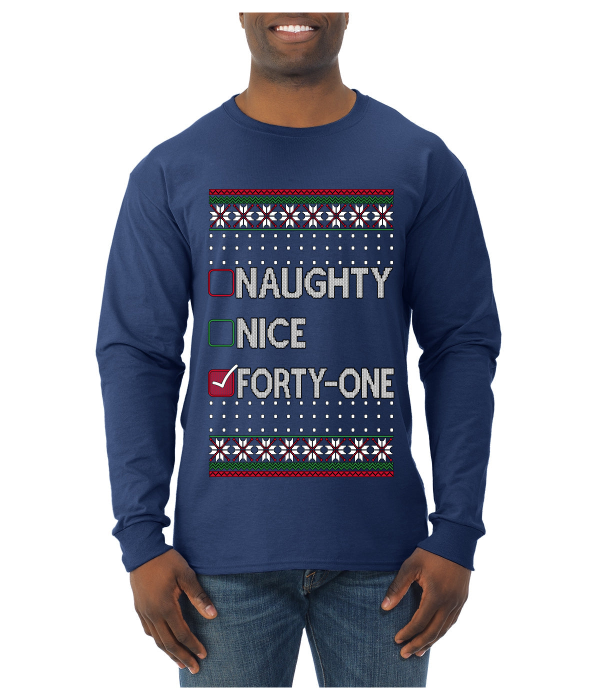 Naughty Nice 41, Simple List, Ugly Christmas Unisex Sweater, Funny Meme, Ugly Christmas Sweater Mens Long Sleeve Shirt
