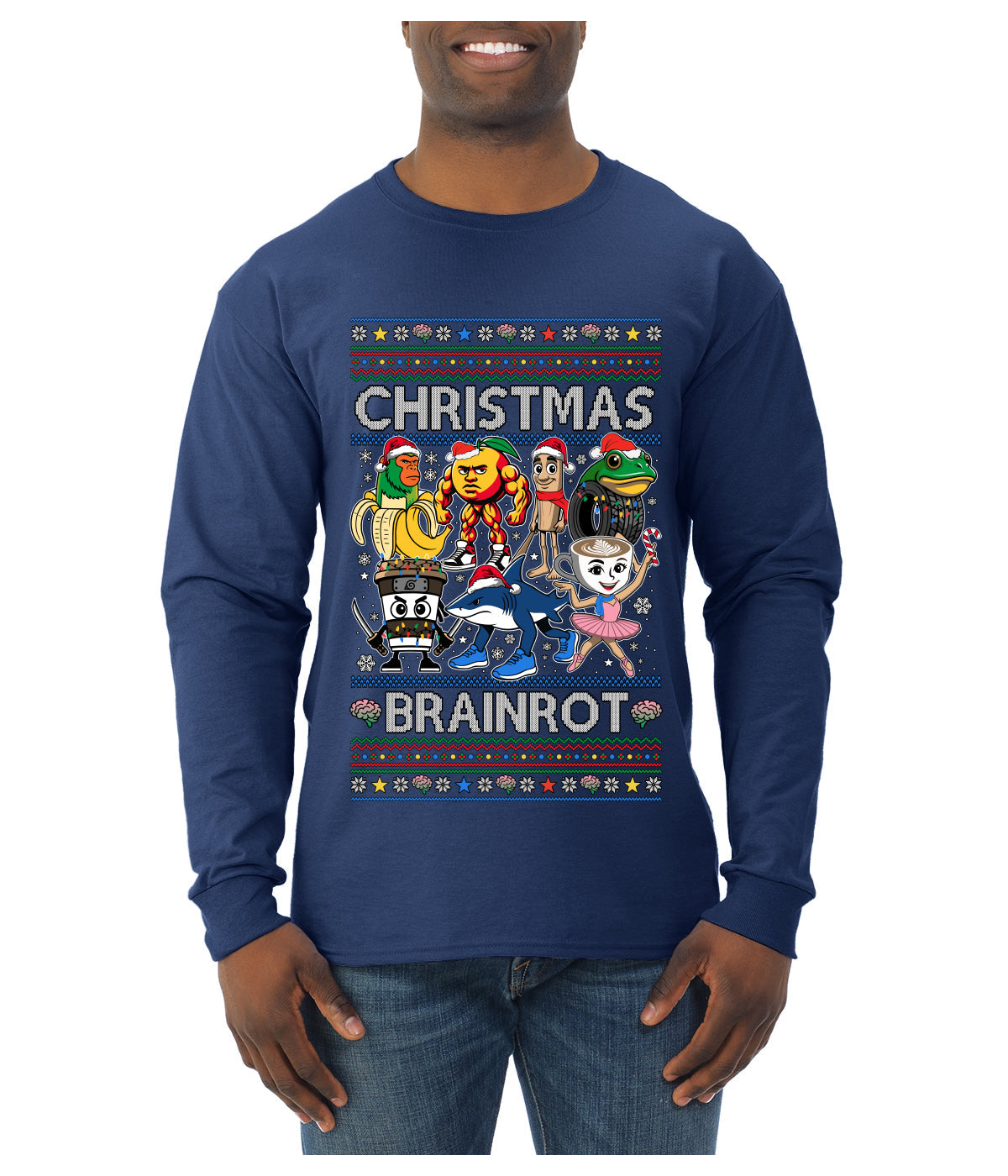 Christmas Brainrot, Ugly Christmas Sweater Mens Long Sleeve Shirt