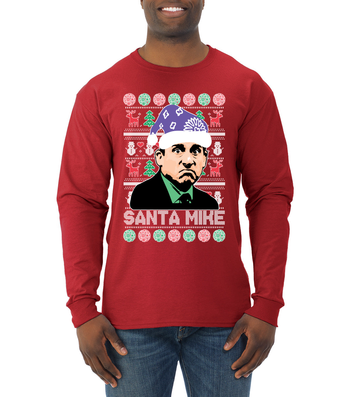 Santa Mike Michael Scott The Office Ugly Christmas Sweater Mens Long Sleeve Shirt