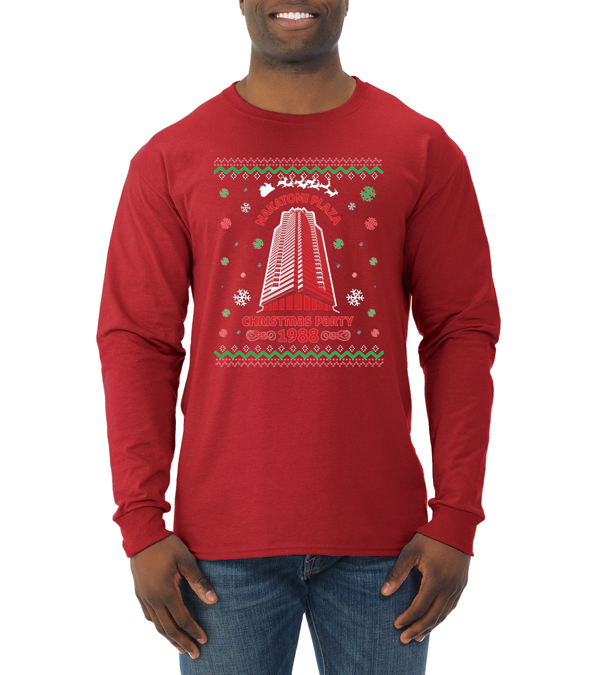 Nakatomi Plaza Christmas Party 1988 Ugly Christmas Sweater Mens Long Sleeve Shirt