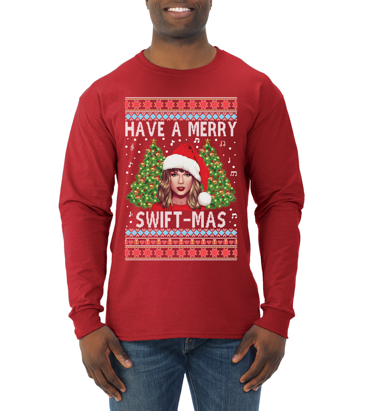 Merry Swiftmas Ugly Christmas Sweater Mens Long Sleeve Shirt