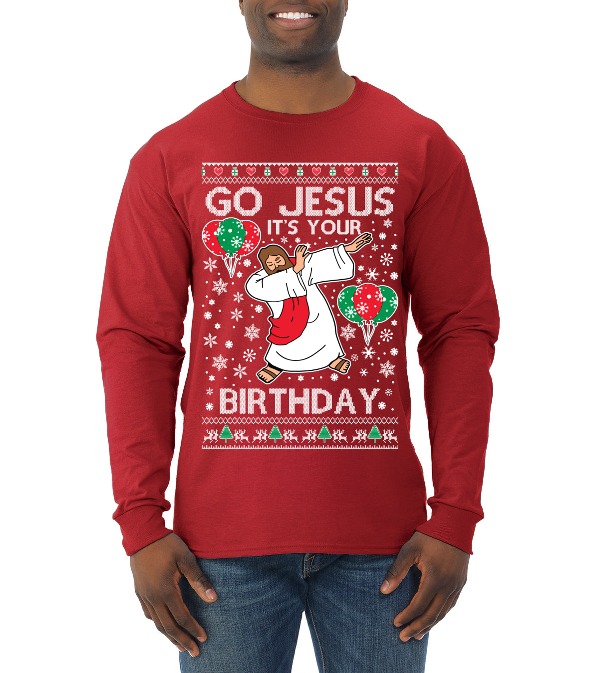 Go Jesus It's Your Birthday Ugly Christmas Sweater Mens Long Sleeve Shirt