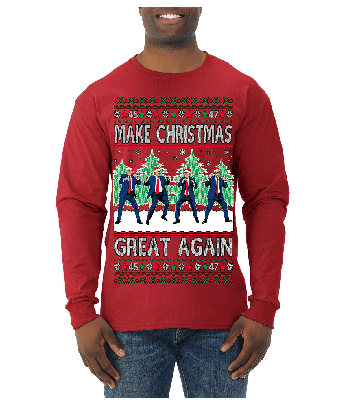 Make Christmas Great Again Shimmy Dance USA President Ugly Christmas Sweater Mens Long Sleeve Shirt
